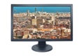 Computer monitor isolated on white with screensaver running