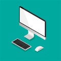 Computer monitor and keyboard isometric. Royalty Free Stock Photo