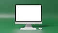 Computer monitor with keyboard and mouse on green background Royalty Free Stock Photo