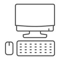 Computer monitor with keyboard and mouse thin line icon, smart home symbol, technology vector sign on white background Royalty Free Stock Photo