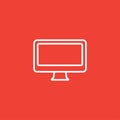 Computer Monitor Line Icon On Red Background. Red Flat Style Vector Illustration Royalty Free Stock Photo