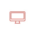 Computer Monitor Line Red Icon On White Background. Red Flat Style Vector Illustration Royalty Free Stock Photo