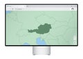 Computer monitor with map of Austria in browser, search for the country of Austria on the web mapping program