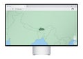 Computer monitor with map of Bhutan in browser, search for the country of Bhutan on the web mapping program Royalty Free Stock Photo