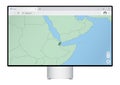 Computer monitor with map of Djibouti in browser, search for the country of Djibouti on the web mapping program
