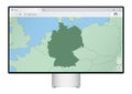 Computer monitor with map of Germany in browser, search for the country of Germany on the web mapping program