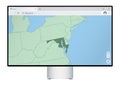 Computer monitor with map of Maryland in browser, search for the country of Maryland on the web mapping program