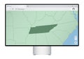 Computer monitor with map of Tennessee in browser, search for the country of Tennessee on the web mapping program