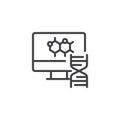 Computer monitor with molecule structure and DNA outline icon