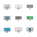 Computer monitor multi icon style on white background
