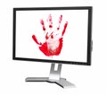 Computer monitor with palm print Royalty Free Stock Photo