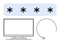 Computer monitor with password field displaying asterisks and a circular arrow indicating reset Royalty Free Stock Photo