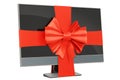 Computer monitor with ribbon and bow, gift concept. 3D rendering