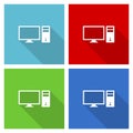 Computer, monitor, screen, pc icon set, flat design vector illustration in eps 10 for webdesign and mobile applications in four Royalty Free Stock Photo