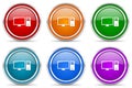 Computer, monitor, screen, pc silver metallic glossy icons, set of modern design buttons for web, internet and mobile applications Royalty Free Stock Photo