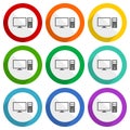 Computer, monitor, screen, pc vector icons, set of colorful flat design buttons for webdesign and mobile applications Royalty Free Stock Photo