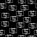 Computer monitor service icon isolated seamless pattern on black background