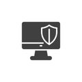 Computer monitor with a shield vector icon Royalty Free Stock Photo