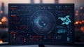 Computer Monitor Displaying Futuristic Data Interface with Graphs and Maps screen Royalty Free Stock Photo
