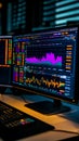 A computer monitor sitting on top of a desk next to a keyboard Royalty Free Stock Photo