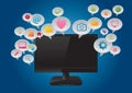 Computer monitor with social media icons. Vector illustration decorative design Royalty Free Stock Photo