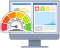 Computer monitor with speed test on screen. Internet site quick traffic. Load speed vector time Royalty Free Stock Photo