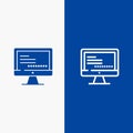 Computer, Monitor, Text, Education Line and Glyph Solid icon Blue banner Royalty Free Stock Photo