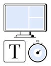 Computer monitor with text icon, stopwatch, showcasing themes of productivity, time management, and work efficiency