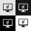 Computer monitor update process with gear progress and loading bar icon on black, white and transparent background Royalty Free Stock Photo