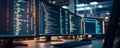 Computer monitors with code in modern office setting
