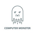 Computer monster line icon, vector. Computer monster outline sign, concept symbol, flat illustration