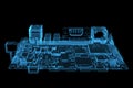 Computer motherboard 3D rendered xray blue