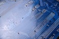 Computer motherboard background and electronical components cpu gpu memory and different sockets for video card close up Royalty Free Stock Photo