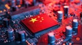 Computer motherboard with a Chinese processor, futuristic technology and business concept background Royalty Free Stock Photo