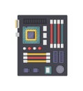 Computer motherboard chip electronic circuit board with processor isometric icon vector illustration