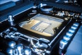Computer motherboard cpu socket close up . 3d rendering