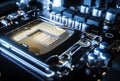 Computer motherboard cpu socket close up . 3d rendering Royalty Free Stock Photo