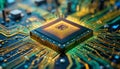 computer motherboard with electronic circuit. high-performance microprocessor. artificial intelligence. advanced computing