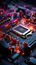 Computer motherboard with processor and microchips, 3Drendering closeup view Royalty Free Stock Photo