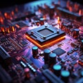 Computer motherboard with processor and microchips, 3Drendering closeup view Royalty Free Stock Photo