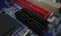 Computer motherboard Sata cable ports , PC electronics,  Motherboard ports Royalty Free Stock Photo