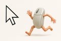A computer mouse with arms and legs running away from the cursor. Royalty Free Stock Photo