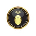 Computer mouse on the black with gold round button. Royalty Free Stock Photo