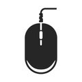 Computer mouse bold black silhouette icon isolated on white. Device to control cursor pictogram.