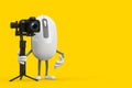 Computer Mouse Cartoon Person Character Mascot with DSLR or Video Camera Gimbal Stabilization Tripod System. 3d Rendering Royalty Free Stock Photo