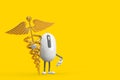 Computer Mouse Cartoon Person Character Mascot with Golden Medical Caduceus Symbol. 3d Rendering Royalty Free Stock Photo