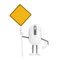 Computer Mouse Cartoon Person Character Mascot and Yellow Road Sign with Free Space for Yours Design. 3d Rendering