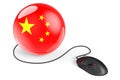 Computer mouse with Chinese flag. Internet network in China concept. 3D rendering Royalty Free Stock Photo