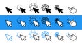 Computer mouse click cursor black, white and blue arrow icons set. Vector Royalty Free Stock Photo