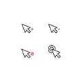 Computer mouse click cursor gray outline arrow icons set. Vector illustration Royalty Free Stock Photo